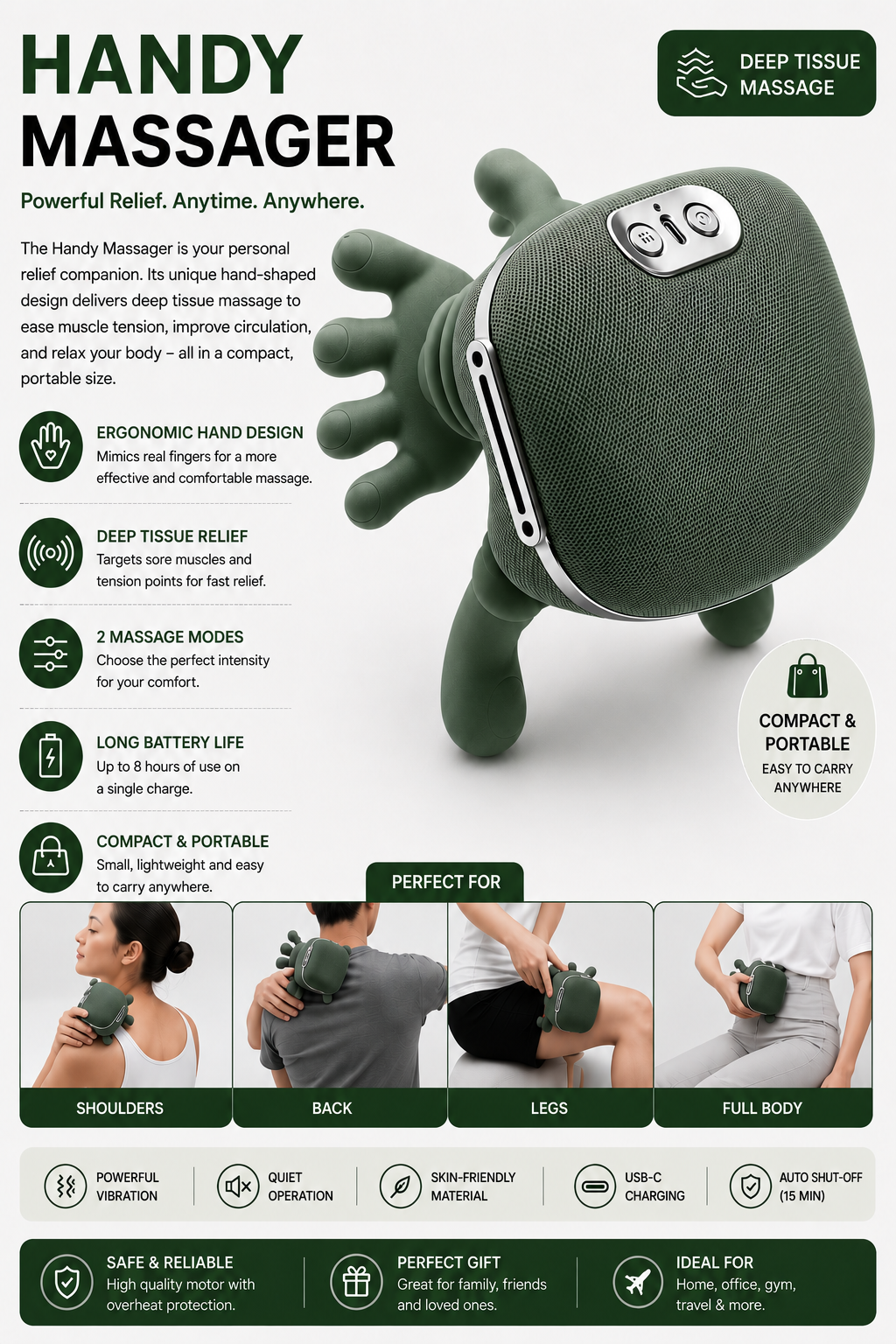 Shoulder and Neck Massager, Neck Massager for Pain Relief Deep Tissue with Two-Speed Temperature Adjustment Dual-Zone Heat, Back and Leg Massagers with Simulation Palm, Useful Gift