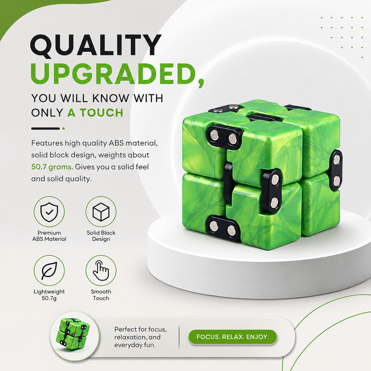 Cubelelo Infinity Drift Cube™ – Premium Fidget Puzzle Toy for Stress Relief, Finger Tricks & Desk Fun | Portable Anti-Anxiety Flip Cube for Kids, Teens & Adults | Cool Mini Brain Game Gift | Ages 3+ (Green)