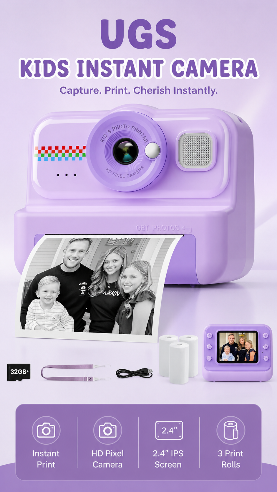 HiMont Kids Instant Print Camera for Boys & Girls | 1080P HD Digital Photo & Video Camera with Instant Thermal Printing, 32GB Memory Card & 3 Paper Rolls | Fun Educational Gift Toy for Kids Age 3-12 Years