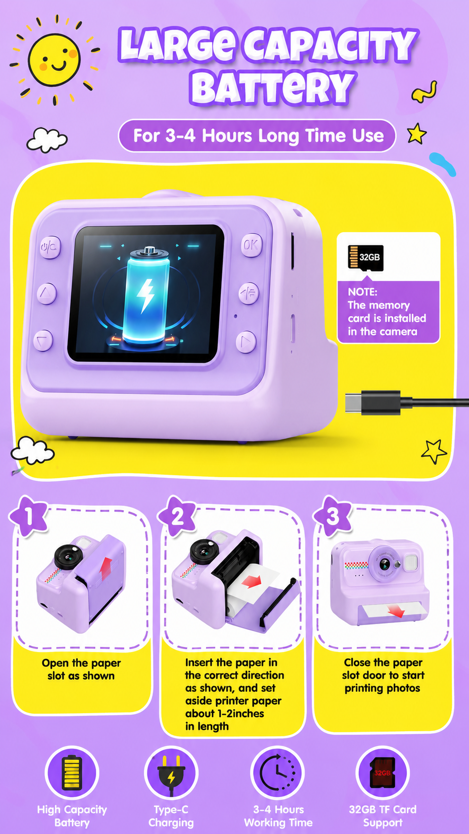 HiMont Kids Instant Print Camera for Boys & Girls | 1080P HD Digital Photo & Video Camera with Instant Thermal Printing, 32GB Memory Card & 3 Paper Rolls | Fun Educational Gift Toy for Kids Age 3-12 Years