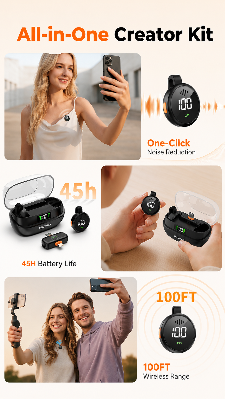 Gadraxio Dual Wireless Lavalier Microphone for iPhone & Android – Magnetic Clip-On Mic with 100FT Range, AI Noise Reduction, Lightning & Type-C Receiver for YouTube, Vlogging, Streaming & Podcasting