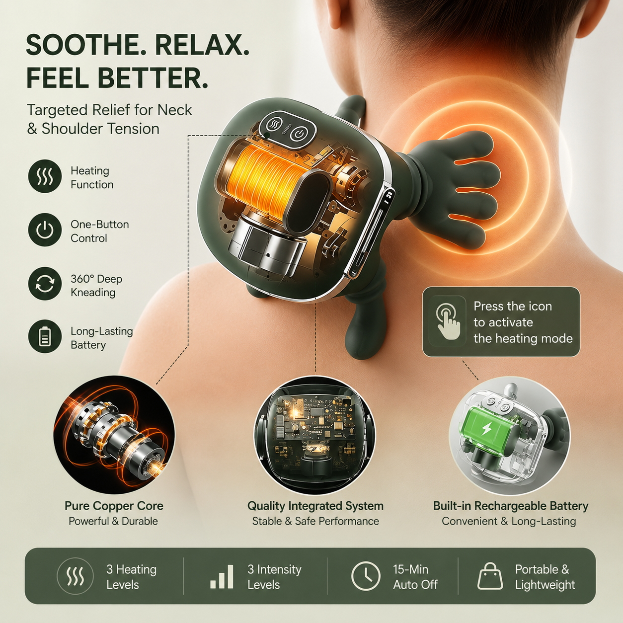 Shoulder and Neck Massager, Neck Massager for Pain Relief Deep Tissue with Two-Speed Temperature Adjustment Dual-Zone Heat, Back and Leg Massagers with Simulation Palm, Useful Gift