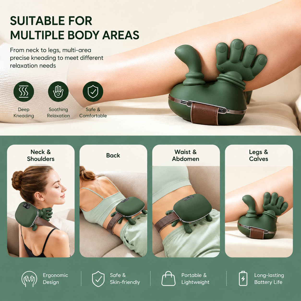 Shoulder and Neck Massager, Neck Massager for Pain Relief Deep Tissue with Two-Speed Temperature Adjustment Dual-Zone Heat, Back and Leg Massagers with Simulation Palm, Useful Gift