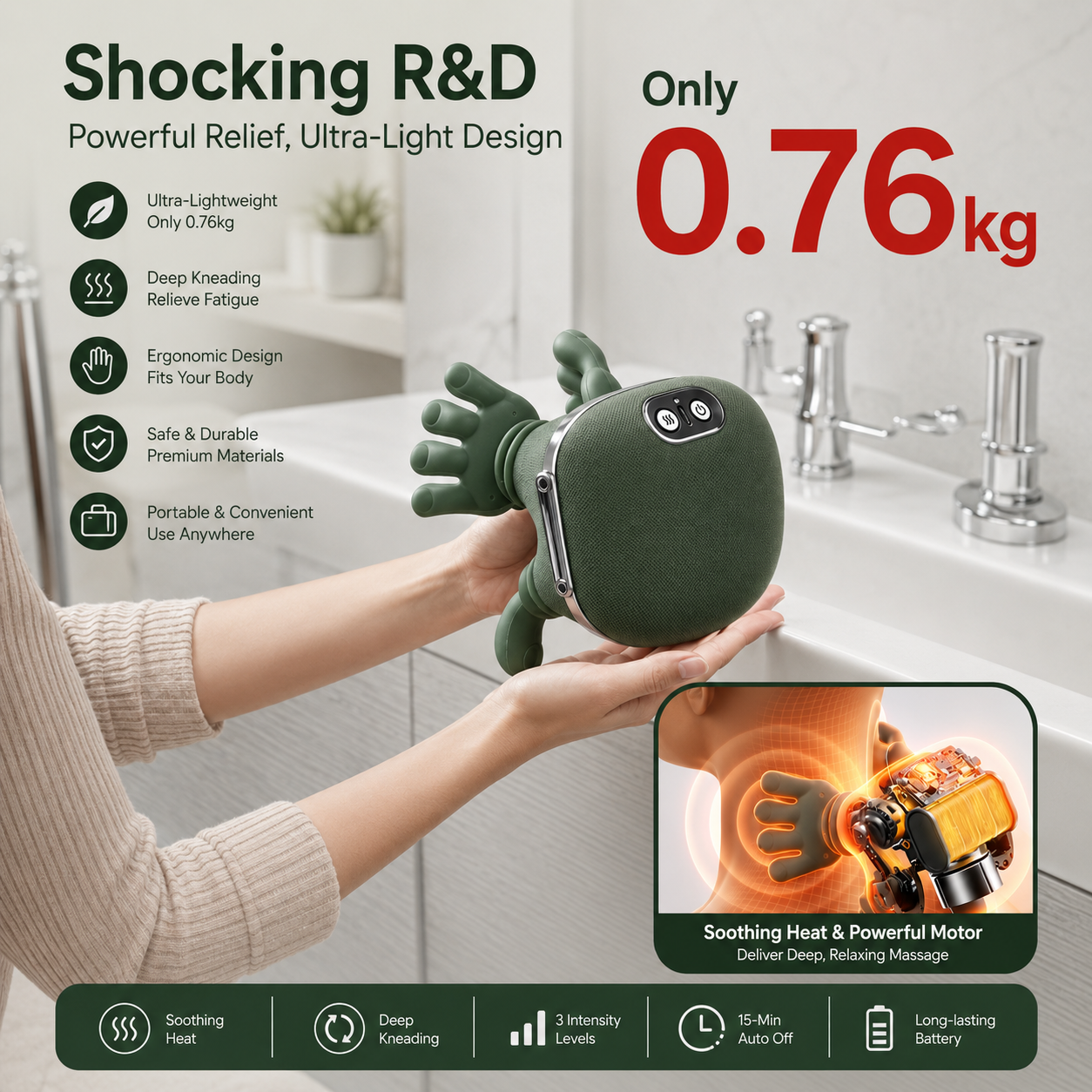 Shoulder and Neck Massager, Neck Massager for Pain Relief Deep Tissue with Two-Speed Temperature Adjustment Dual-Zone Heat, Back and Leg Massagers with Simulation Palm, Useful Gift