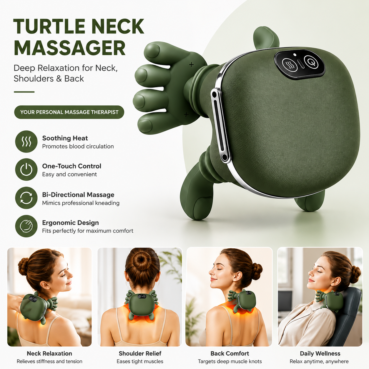 Shoulder and Neck Massager, Neck Massager for Pain Relief Deep Tissue with Two-Speed Temperature Adjustment Dual-Zone Heat, Back and Leg Massagers with Simulation Palm, Useful Gift