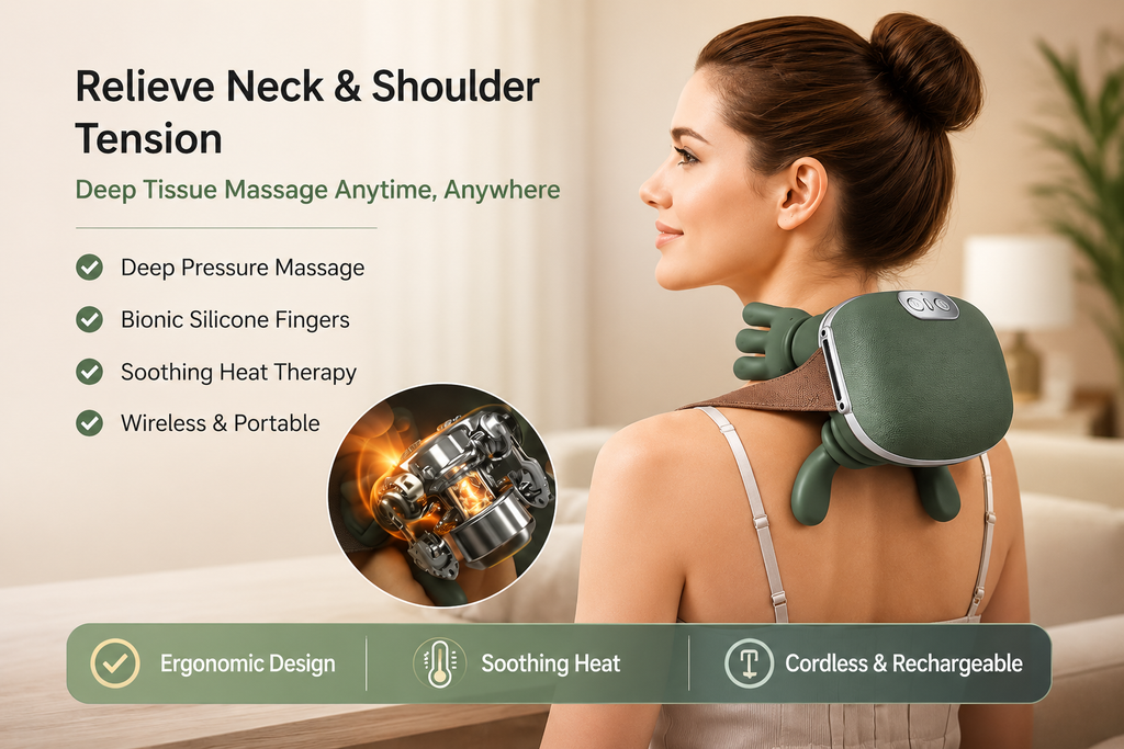 Shoulder and Neck Massager, Neck Massager for Pain Relief Deep Tissue with Two-Speed Temperature Adjustment Dual-Zone Heat, Back and Leg Massagers with Simulation Palm, Useful Gift